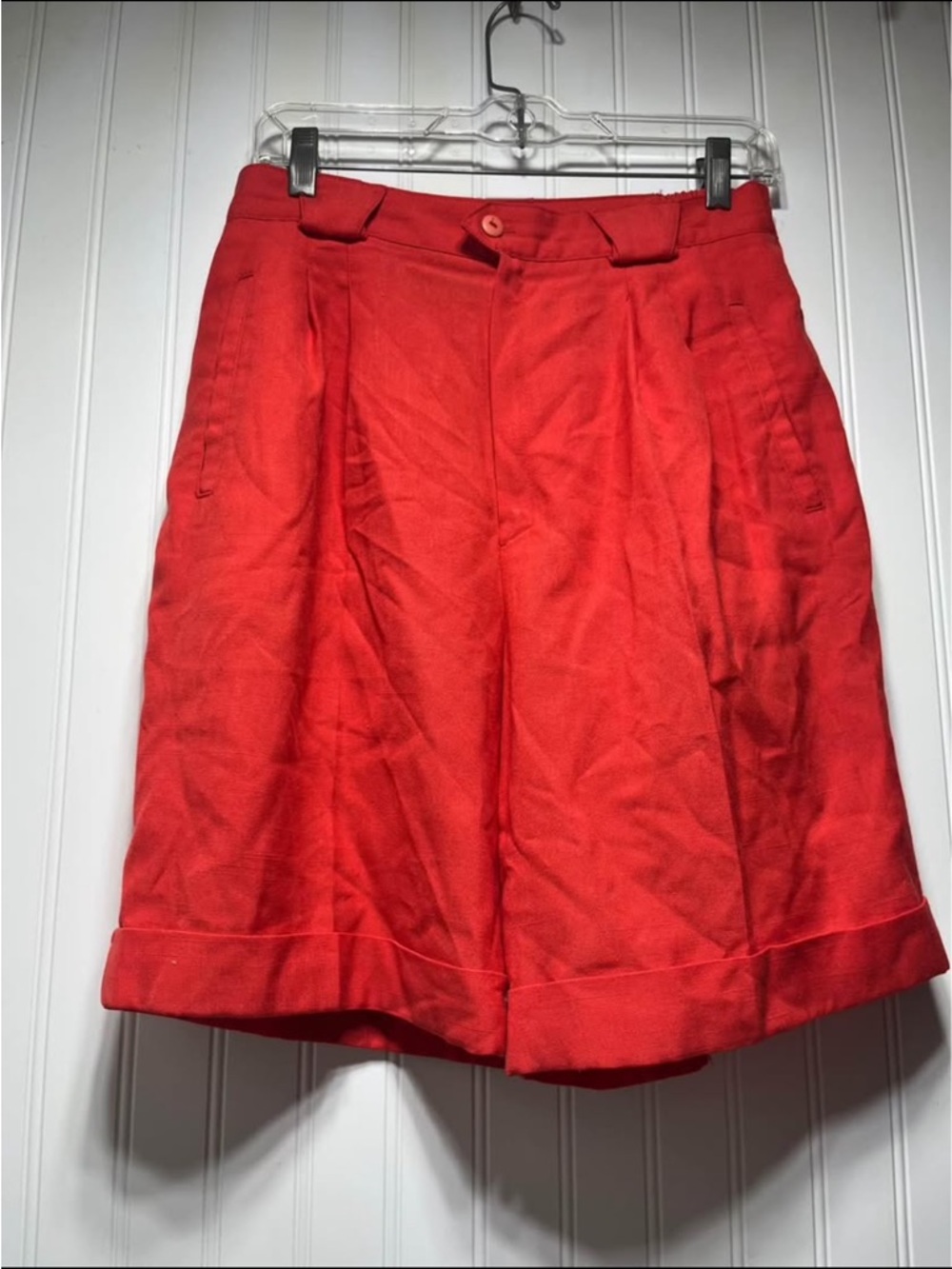 High-Rise Red Women's Bermuda Shorts